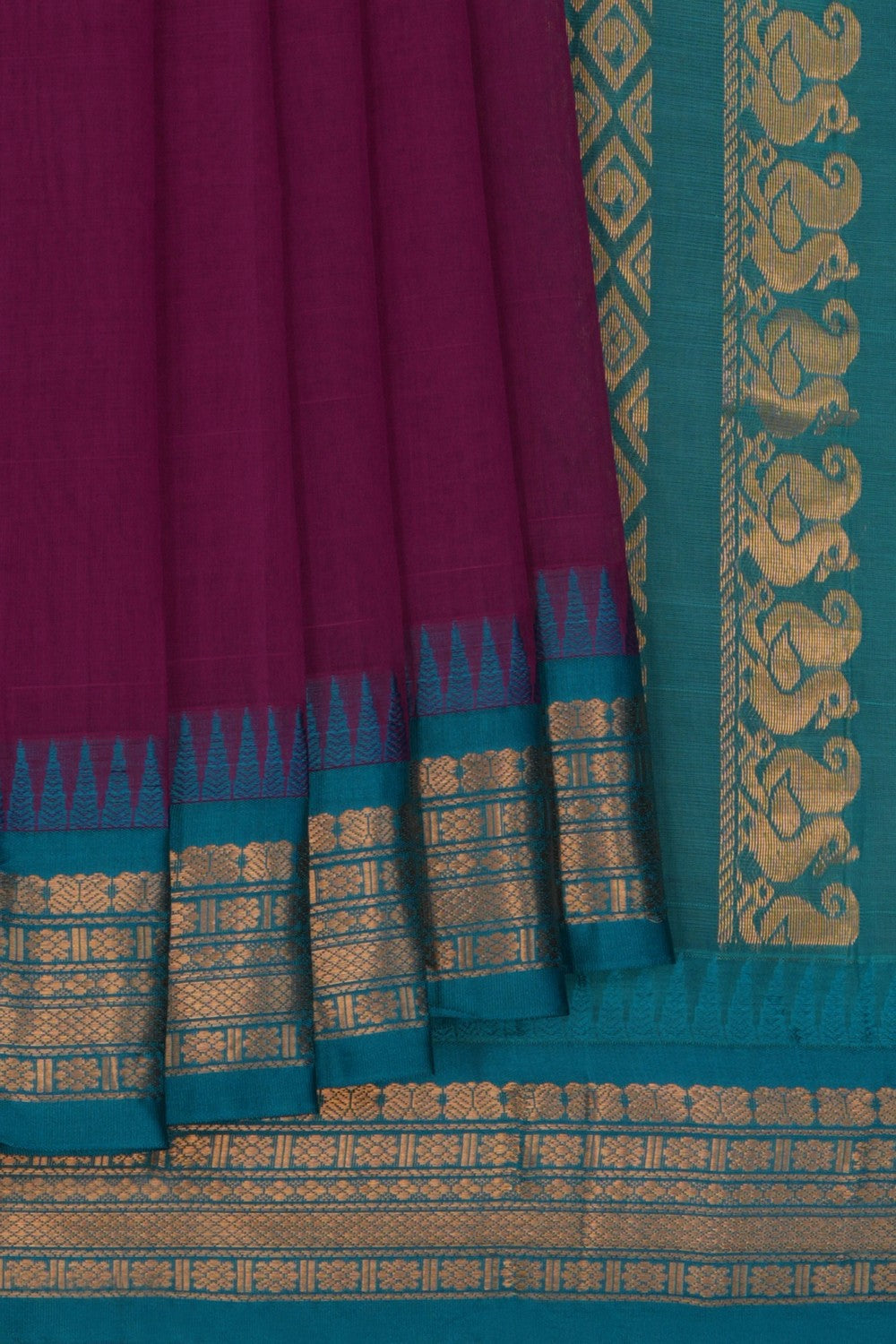 Image of Gadwal Cotton Purple Saree